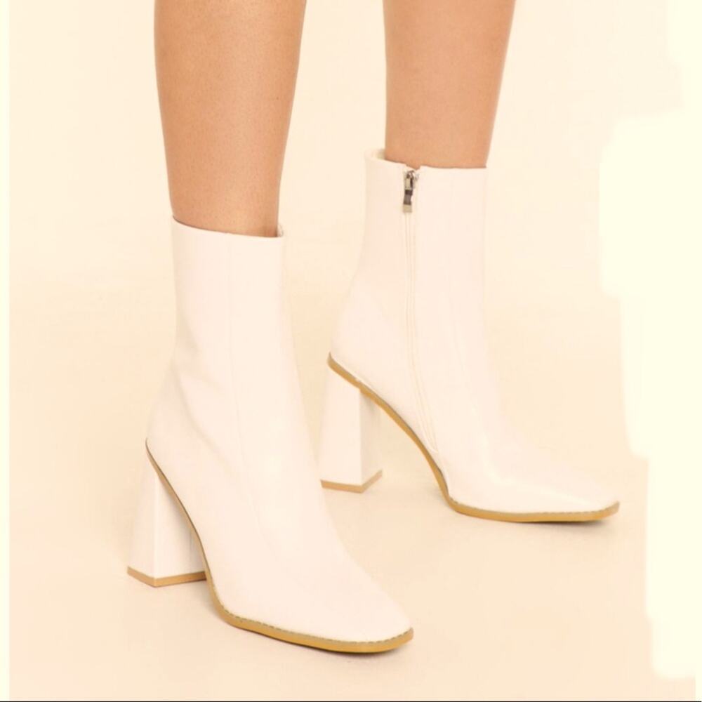 Square Toe Faux Leather Heeled Boots